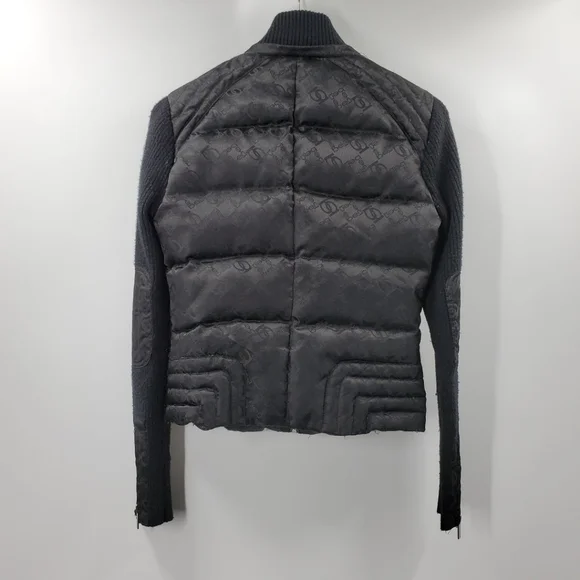 Bebe Black Bomber Puffer Ski Jacket Sweater Sleeve Y2K - Picture 3 of 6